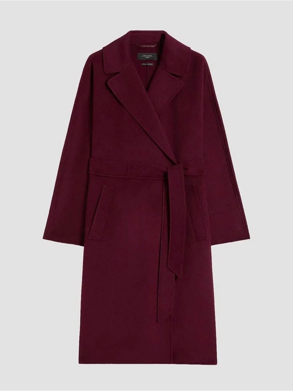 Weekend Max Mara 100% Virgin Wool Burgundy Belted Trench Coat